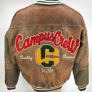 Campus Crew distressed leather Varsity jacket